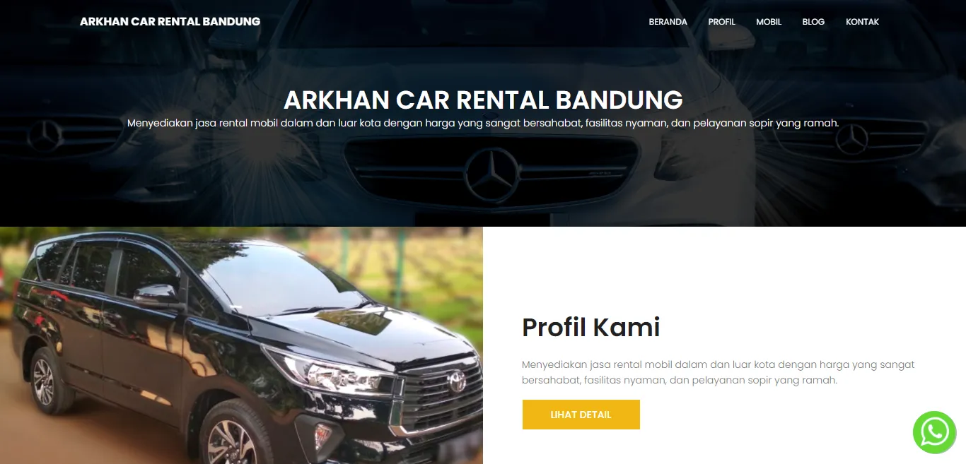 Website Arkhan Car Rental Mobil Bandung
