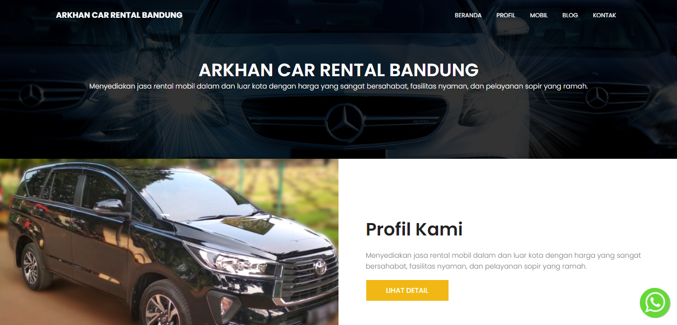 Website Arkhan Car Rental Mobil Bandung