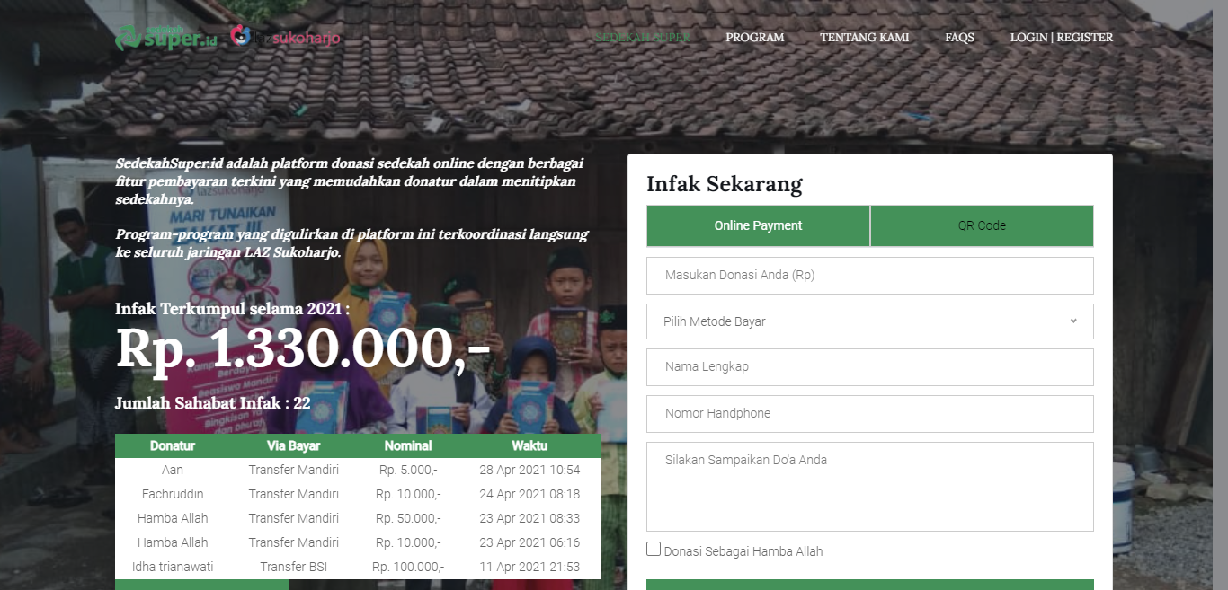 Aplikasi Website Portal Donasi Online Sedekah Super Terintegrasi Dengan Midtrans
