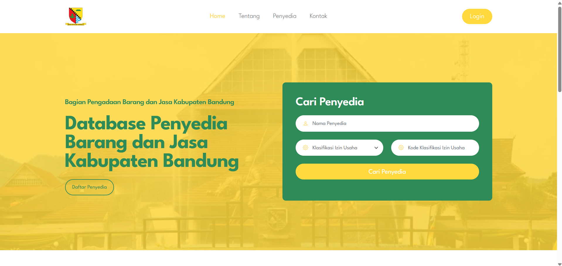 Aplikasi Website Database Penyedia Barang dan Jasa Kabupaten Bandung