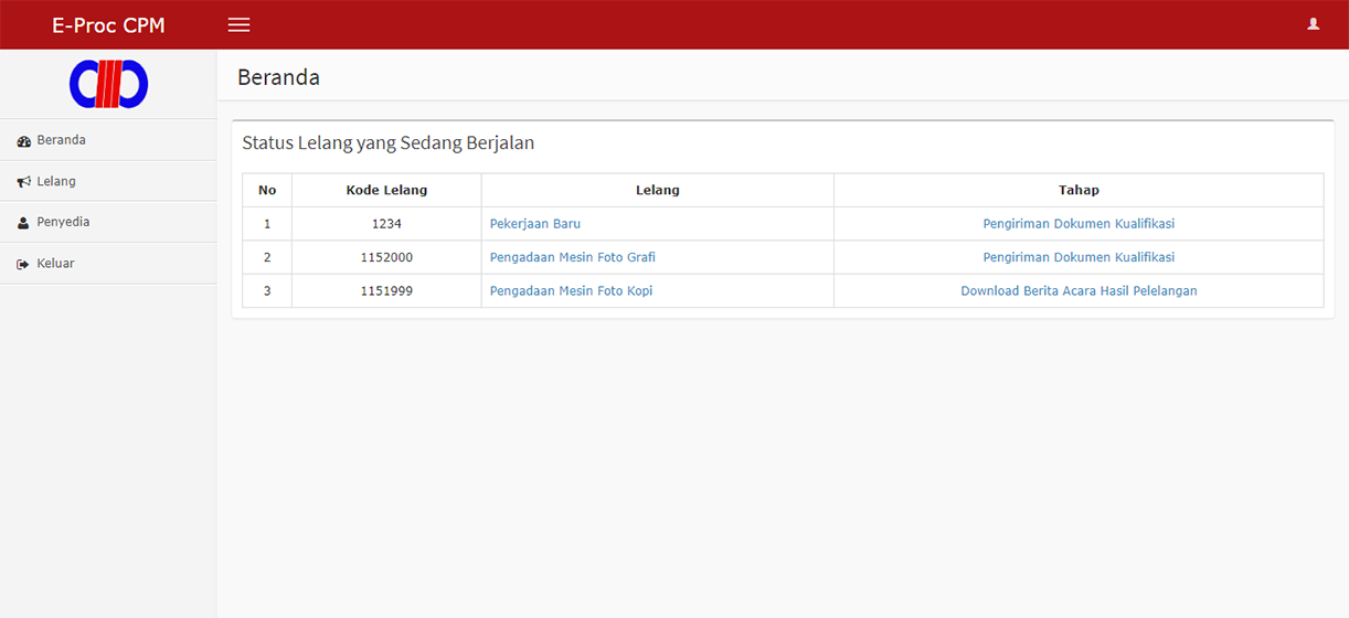 Aplikasi Website E-Procurement CPM